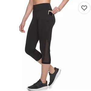 Tek Gear Black Cropped Mesh Leggings XS Pockets Mid Rise